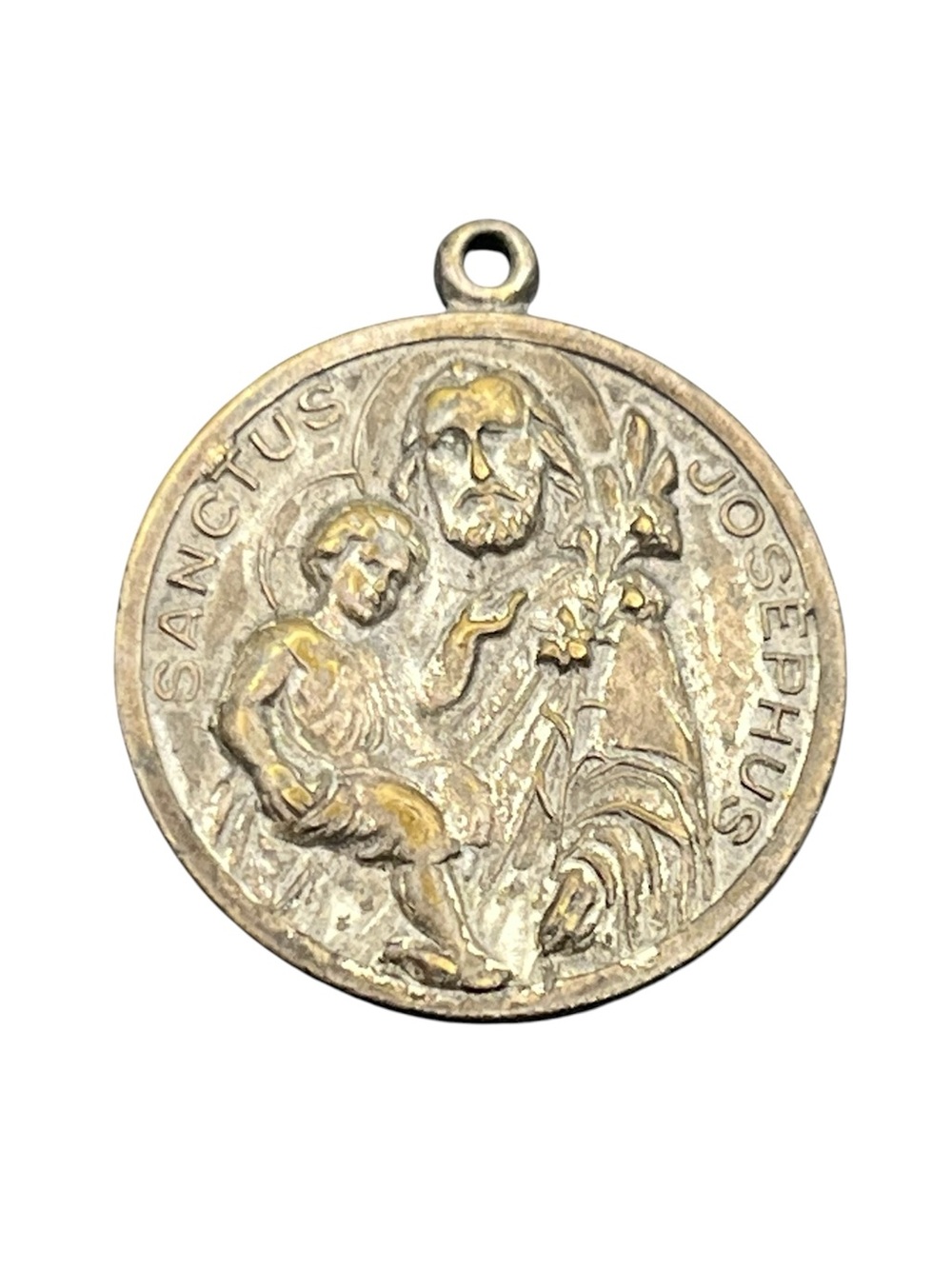 Catholic St Joseph religious round pendant for necklace vintage